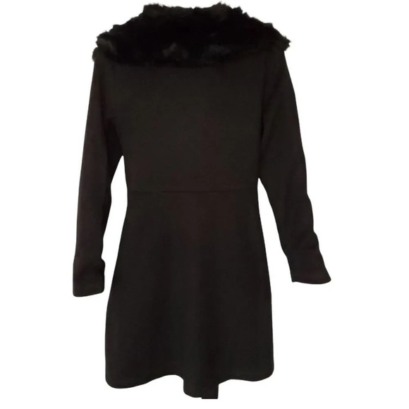 Back Stage Wool Coat Womens Size Small Black Faux Fur Made in Korea Snap Button - Picture 3 of 12